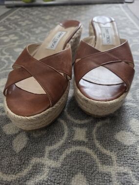 Jimmy Choo Brown Leather Espadrille Platform Sandals